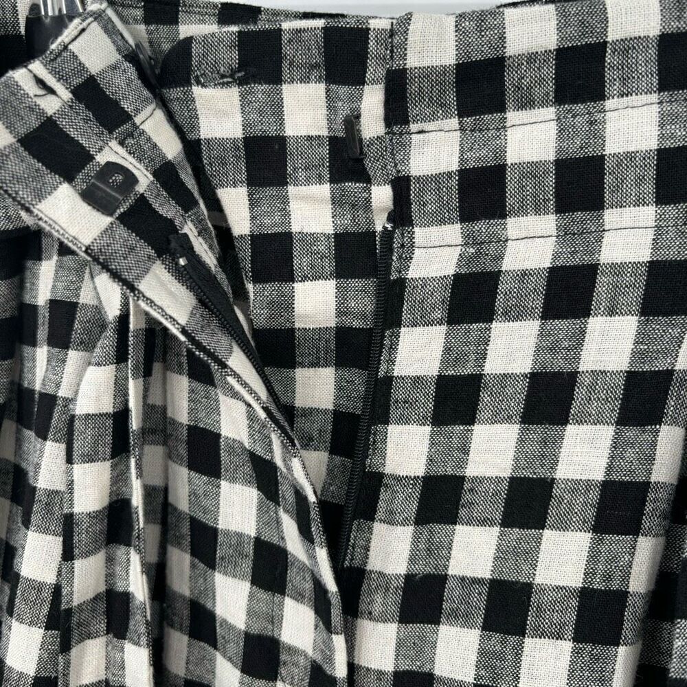 Zara Black & White Check Linen Blend‎ Paper Bag Tie Waist Shorts Medium NWT - Picture 5 of 10